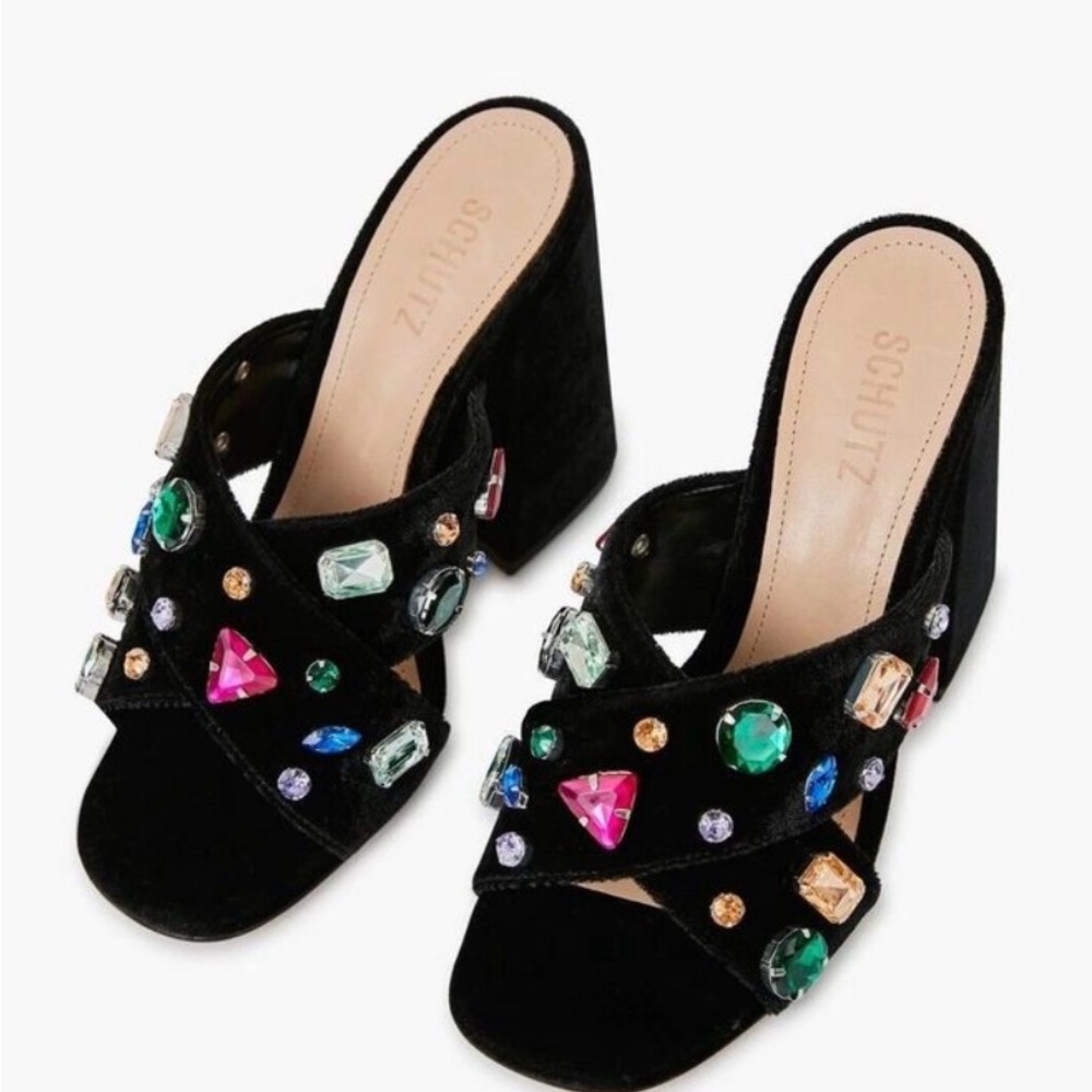 Schutz Velvet Crossover Heeled Mules - Callie Glam, size 6.5 new with tags - Picture 3 of 8